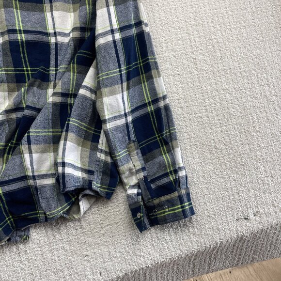URBAN VINTAGE Snap Button Up Flannel Plaid Shirt Men SZ XXL Neon Green / Blue - Picture 13 of 14